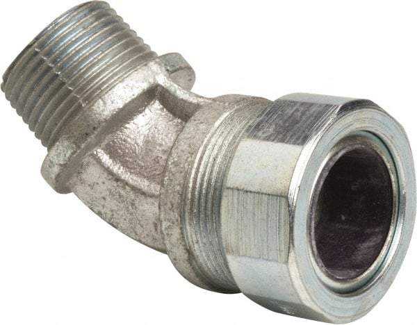 Cooper Crouse-Hinds - 3/4 to 0.85" Cable Capacity, Liquidtight, Elbow Strain Relief Cord Grip - 3/4 NPT Thread, 2-7/16" Long, Malleable Iron - Apex Tool & Supply