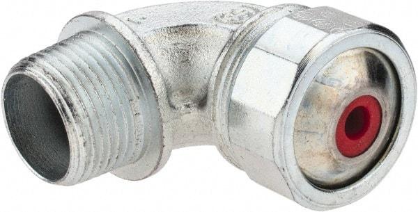 Cooper Crouse-Hinds - 0.15 to 1/4" Cable Capacity, Liquidtight, Elbow Strain Relief Cord Grip - 3/4 NPT Thread, 2-5/16" Long, Malleable Iron - Apex Tool & Supply