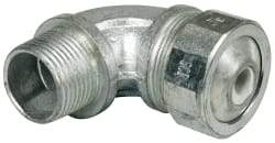 Cooper Crouse-Hinds - 1/4 to 0.35" Cable Capacity, Liquidtight, Elbow Strain Relief Cord Grip - 3/4 NPT Thread, 2-5/16" Long, Malleable Iron - Apex Tool & Supply