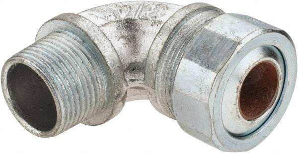 Cooper Crouse-Hinds - 0.55 to 0.65" Cable Capacity, Liquidtight, Elbow Strain Relief Cord Grip - 3/4 NPT Thread, 2-5/16" Long, Malleable Iron - Apex Tool & Supply