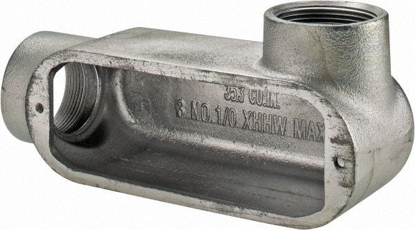 Cooper Crouse-Hinds - Form 5, LR Body, 1-1/2" Trade, Rigid Malleable Iron Conduit Body - Oval, 8.12" OAL, 35.3 cc Capacity, Gray - Apex Tool & Supply