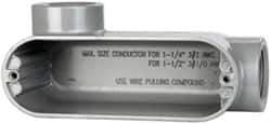 Cooper Crouse-Hinds - Form 5, LL Body, 1-1/4" Trade, IMC, Rigid Aluminum Conduit Body - Oval/Rectangle, 7.87" OAL, 35.8 cc Capacity, Silver - Apex Tool & Supply