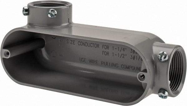 Cooper Crouse-Hinds - Form 5, LL Body, 1-1/4" Trade, EMT, IMC, Rigid Aluminum Conduit Body - Rectangle, 7.87" OAL, 35.8 cc Capacity, Gray - Apex Tool & Supply