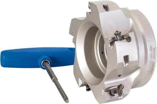 Iscar - 5 Inserts, 4" Cut Diam, 1-1/2" Arbor Diam, 0.642" Max Depth of Cut, Indexable Square-Shoulder Face Mill - 0/90° Lead Angle, 2" High, H490 AN.X 17 Insert Compatibility, Through Coolant, Series Helido - Apex Tool & Supply