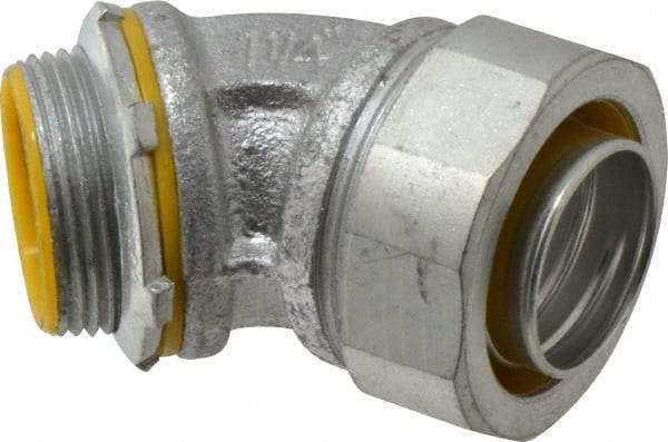 Cooper Crouse-Hinds - 1-1/4" Trade, Malleable Iron Threaded Angled Liquidtight Conduit Connector - Insulated - Apex Tool & Supply