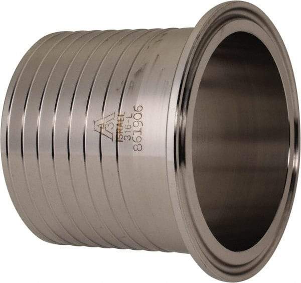 VNE - 2-1/2", Clamp Style, Sanitary Stainless Steel Pipe Rubber Hose Adapter - Tube OD Connection, Grade 316/316L - Apex Tool & Supply
