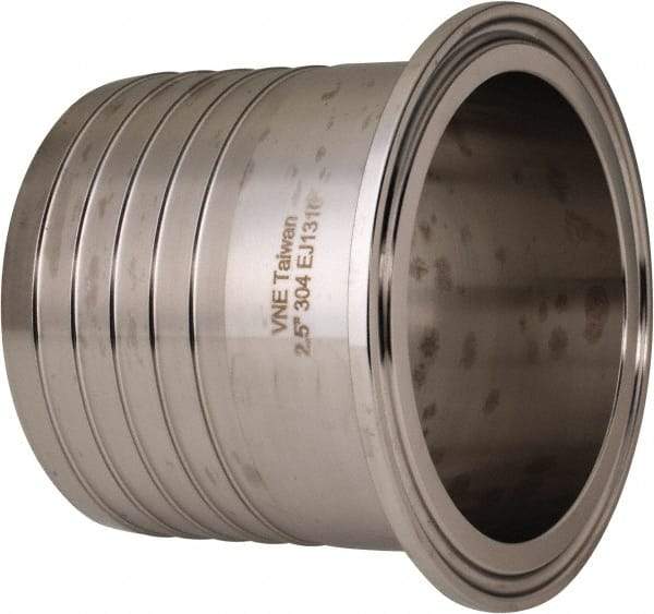 VNE - 2-1/2", Clamp Style, Sanitary Stainless Steel Pipe Rubber Hose Adapter - Tube OD Connection, Grade 304 - Apex Tool & Supply