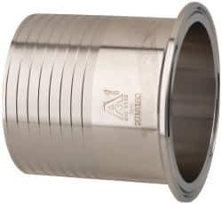 VNE - 3", Clamp Style, Sanitary Stainless Steel Pipe Rubber Hose Adapter - Tube OD Connection, Grade 304 - Apex Tool & Supply