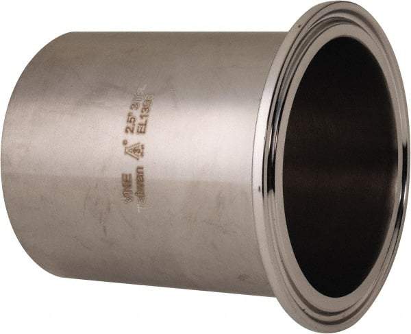 VNE - 2-1/2", Clamp Style, Sanitary Stainless Steel Pipe Long Tank Welding Ferrule - Tube OD Connection, Grade 316/316L - Apex Tool & Supply