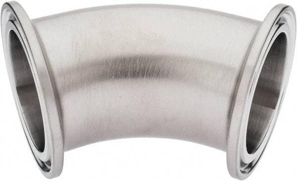 VNE - 1-1/2", Clamp Style, Sanitary Stainless Steel Pipe 45° Elbow - Tube OD Connection, Grade 316/316L - Apex Tool & Supply