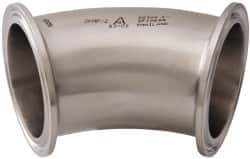 VNE - 2", Clamp Style, Sanitary Stainless Steel Pipe 45° Elbow - Tube OD Connection, Grade 304 - Apex Tool & Supply