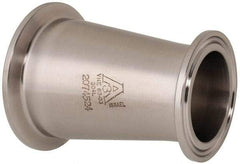 VNE - 2 x 1-1/2", Clamp Style, Sanitary Stainless Steel Pipe Concentric Reducer - Tube OD Connection, Grade 304 - Apex Tool & Supply