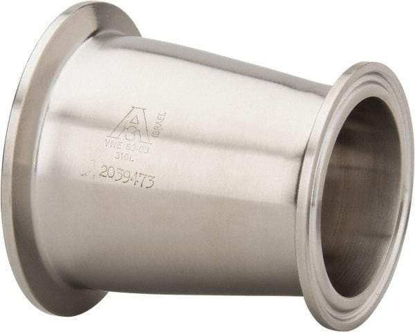 VNE - 2-1/2 x 2", Clamp Style, Sanitary Stainless Steel Pipe Concentric Reducer - Tube OD Connection, Grade 316/316L - Apex Tool & Supply