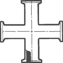 VNE - 2", Clamp Style, Sanitary Stainless Steel Pipe Cross - Tube OD Connection, Grade 316/316L - Apex Tool & Supply