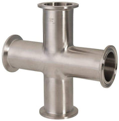 VNE - 1-1/2", Clamp Style, Sanitary Stainless Steel Pipe Cross - Tube OD Connection, Grade 316/316L - Apex Tool & Supply