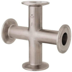 VNE - 1", Clamp Style, Sanitary Stainless Steel Pipe Cross - Tube OD Connection, Grade 304 - Apex Tool & Supply