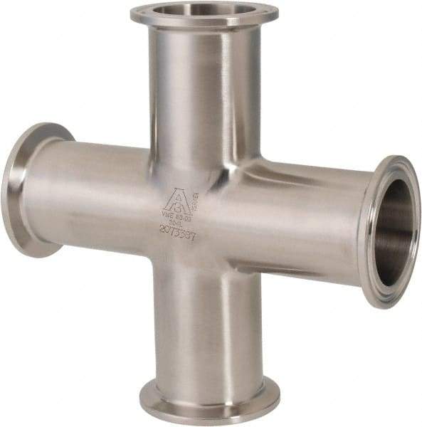 VNE - 1-1/2", Clamp Style, Sanitary Stainless Steel Pipe Cross - Tube OD Connection, Grade 304 - Apex Tool & Supply