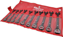 Proto - 10 Piece, 10mm to 19mm, 12 Point Combination Wrench Set - Metric Measurement Standard, Black/Chrome Finish, Comes in Pouch - Apex Tool & Supply