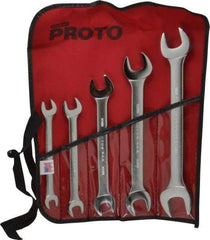 Proto - 5 Piece, 10mm x 11mm to 21mm x 23mm, Open End Wrench Set - Metric Measurement Standard, Satin Finish, Comes in Nylon Roll - Apex Tool & Supply