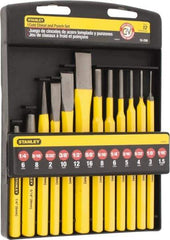 Stanley - 12 Piece Punch & Chisel Set - 3/8 to 5/8" Chisel, 1/16 to 5/16" Punch, Hex Shank - Apex Tool & Supply