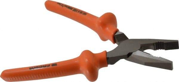 Facom - 8-1/8" OAL, 1-37/64" Jaw Length x 1-9/16" Jaw Width, Side Cutting Linesman's Pliers - Serrated Jaw, Flat Nose Head, Cushion Grip Handles - Apex Tool & Supply