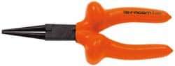 Facom - 6-7/8" OAL, 1-25/32" Jaw Length x 1-5/16" Jaw Width, Long Nose Side Cutting Insulated Pliers - Serrated Jaw, Round Thin Nose Head, Cushion Grip Handles - Apex Tool & Supply