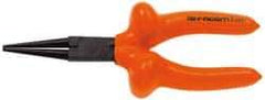Facom - 6-7/8" OAL, 1-25/32" Jaw Length x 1-5/16" Jaw Width, Long Nose Side Cutting Insulated Pliers - Serrated Jaw, Round Thin Nose Head, Cushion Grip Handles - Apex Tool & Supply