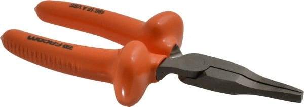 Facom - 6-1/2" OAL, 1-31/32" Jaw Length x 1-15/32" Jaw Width, Long Nose Insulated Pliers - Serrated Jaw, Burnished Nose Head, Cushion Grip Handles - Apex Tool & Supply