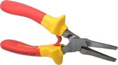 Facom - 6-19/32" OAL, 1-13/16" Jaw Length x 11/32" Jaw Width, Long Nose Insulated Pliers - Serrated Jaw, Flat Nose Head, Cushion Grip Handles - Apex Tool & Supply