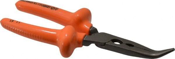 Facom - 7-15/32" Long, 2-17/32" Jaw Length Serrated Jaw, Insulated Bent Nose Plier - Cushion Grip Handle, Side Cutter - Apex Tool & Supply