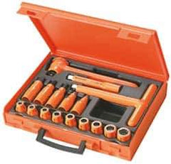 Facom - 17 Piece 1/2" Drive Socket Set - 12 Points, 8mm to 19mm Range, Metric Measurement Standard - Apex Tool & Supply