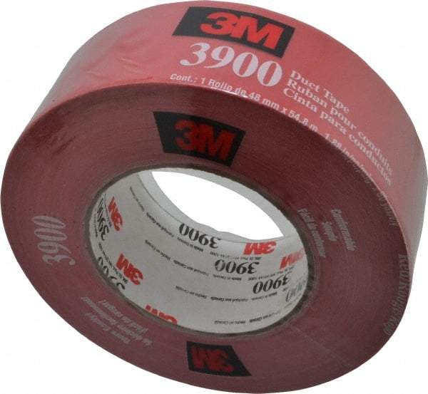 3M - 2" x 55m Red Duct Tape - 8.1 mil, Rubber Adhesive, Polyethylene Film Backing, 32 Lb/ln Tensile Strength, 200°F Max, Series 3900 - Apex Tool & Supply