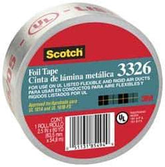 3M - 2-1/2" x 55m Silver Foil Tape - 4.4 mil, Acrylic Adhesive, Aluminum Foil Backing, -20°F to 250°F, Series 3326 - Apex Tool & Supply