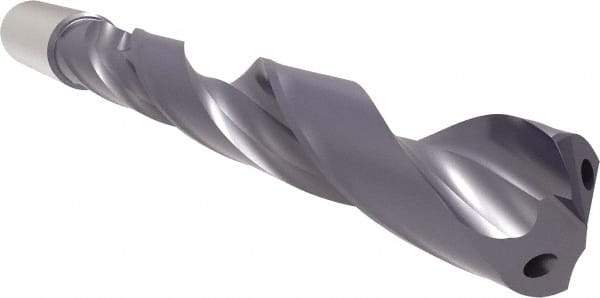Allied Machine and Engineering - 3/4" 140° Solid Carbide Jobber Drill - Bright Finish, Right Hand Cut, Spiral Flute, Straight Shank, 7-7/8" OAL, Standard Point - Apex Tool & Supply