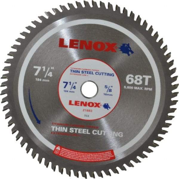 Lenox - 7-1/4" Diam, 5/8" Arbor Hole Diam, 68 Tooth Wet & Dry Cut Saw Blade - Titanium Carbide-Tipped, General Purpose Action, Standard Round Arbor - Apex Tool & Supply