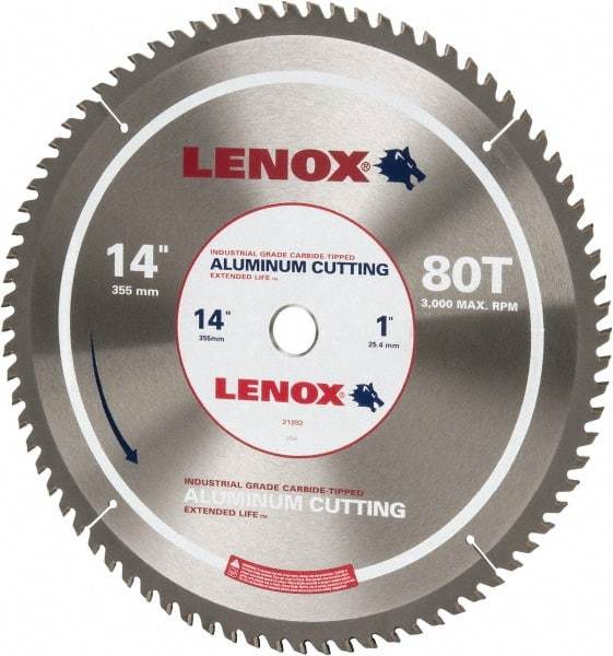 Lenox - 14" Diam, 1" Arbor Hole Diam, 80 Tooth Wet & Dry Cut Saw Blade - Titanium Carbide-Tipped, General Purpose Action, Standard Round Arbor - Apex Tool & Supply