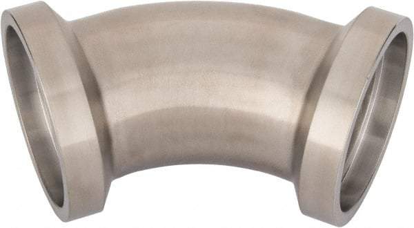 VNE - 2", E-Line Style, Sanitary Stainless Steel Pipe 45° Elbow - Female x Female Connection, Grade 304 - Apex Tool & Supply