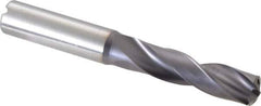 Kennametal - 12.7mm 140° Spiral Flute Solid Carbide Screw Machine Drill Bit - Multilayer TiAlN Finish, Right Hand Cut, 60mm Flute Length, 107mm OAL, Standard Point, Straight Shank, Through Coolant - Apex Tool & Supply