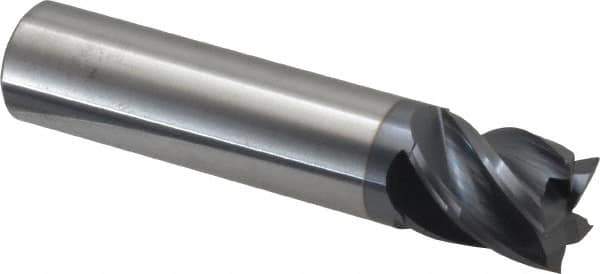 Accupro - 5/8", 3/4" LOC, 5/8" Shank Diam, 3" OAL, 5 Flute, Solid Carbide Square End Mill - Single End, AlTiN Finish, Spiral Flute, Variable° Helix, Centercutting, Right Hand Cut, Right Hand Flute - Apex Tool & Supply