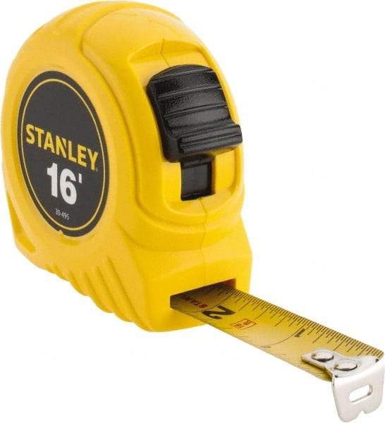 Stanley - 16' x 3/4" Yellow Blade Tape Measure - 1/32 & 1/16" Graduation, Inch Graduation Style, Yellow Case - Apex Tool & Supply