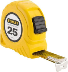 Stanley - 25' x 1" Yellow Blade Tape Measure - 1/16 & 1/8" Graduation, Inch Graduation Style, Yellow Case - Apex Tool & Supply
