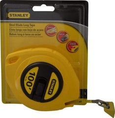 Stanley - 100' x 3/8" Yellow Blade Tape Measure - 1/8" Graduation, Inch Graduation Style, Yellow Case - Apex Tool & Supply