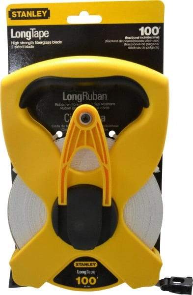 Stanley - 100' x 1/2" Tape Measure - 1/8" & 1/100 & 1/10' Graduation, Engineer Scale Graduation Style, Yellow/Black Case - Apex Tool & Supply