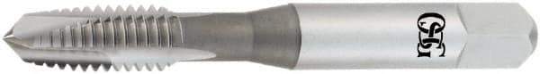OSG - #4-40 UNC, 2 Flute, TiN Finish, High Speed Steel Spiral Point Tap - Plug Chamfer, Right Hand Thread, 1-7/8" OAL, 9/16" Thread Length, 0.141" Shank Diam, 2B Class of Fit - Exact Industrial Supply