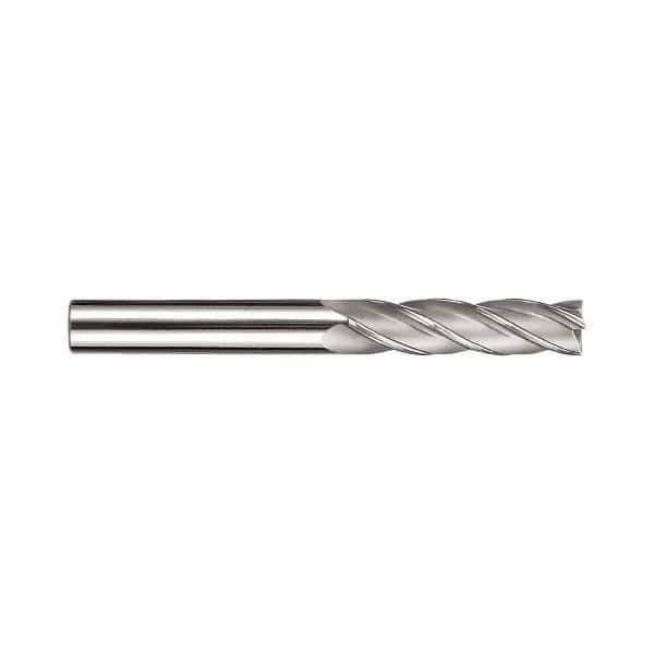 SGS - 5/8", 2-1/4" LOC, 5/8" Shank Diam, 5" OAL, 4 Flute, Solid Carbide Square End Mill - Single End, TiN Finish, Spiral Flute, 30° Helix, Centercutting, Right Hand Cut, Right Hand Flute, Series 1L - Apex Tool & Supply