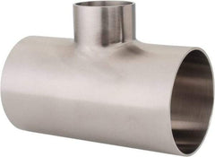 VNE - 2-1/2 x 2-1/2 x 1-1/2", Weld Style, Sanitary Stainless Steel Pipe Tee - Butt Weld x Butt Weld x Butt Weld Connection, Grade 304 - Apex Tool & Supply