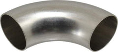 VNE - 2", Unpolished Style, Sanitary Stainless Steel Pipe 90° Elbow - Butt Weld x Butt Weld Connection, Grade 304 - Apex Tool & Supply