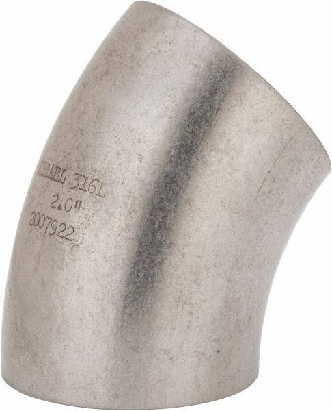 VNE - 2", Unpolished Style, Sanitary Stainless Steel Pipe 45° Elbow - Butt Weld x Butt Weld Connection, Grade 316L - Apex Tool & Supply