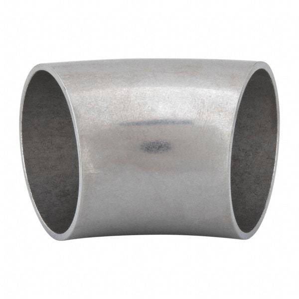 VNE - 1-1/2", Unpolished Style, Sanitary Stainless Steel Pipe 45° Elbow - Butt Weld x Butt Weld Connection, Grade 304 - Apex Tool & Supply