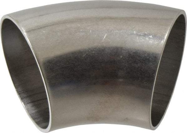 VNE - 2", Unpolished Style, Sanitary Stainless Steel Pipe 45° Elbow - Butt Weld x Butt Weld Connection, Grade 304 - Apex Tool & Supply